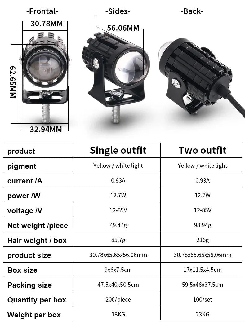 Farol de LED Universal para Motocicleta Lente Projetor Duas Cores ATV Scooter Luz de Condução Luz de Neblina Holofote Auxiliar