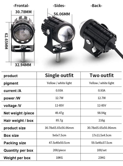 Farol de LED Universal para Motocicleta Lente Projetor Duas Cores ATV Scooter Luz de Condução Luz de Neblina Holofote Auxiliar