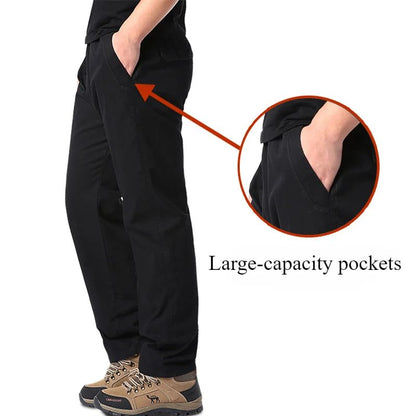 Calças Casuais Masculinas, Calça Cargo de Algodão para Primavera e Outono, Calça Esportiva Grande Plus Size, Calça Reta Solta Masculina com Cintura Elástica