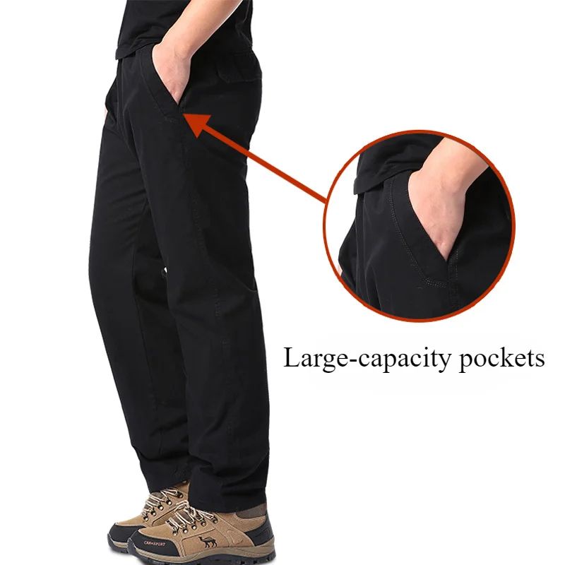 Calças Casuais Masculinas, Calça Cargo de Algodão para Primavera e Outono, Calça Esportiva Grande Plus Size, Calça Reta Solta Masculina com Cintura Elástica