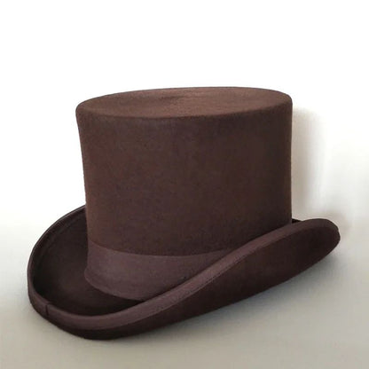 Wool Flat Man Top Hat Fashion Fedora Hats Versatile Panama Magician Cap Gentleman Cylinder Strap Steampunk Unisex Elegant