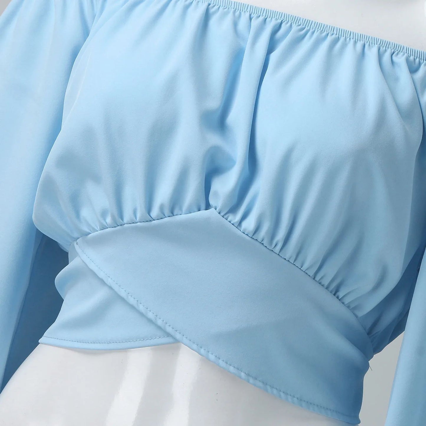 Women Sexy Off Shoulder Long Sleeve Top Self Tie Knot Crop Top Blouse Solid Color WoMen's Blouses Y2k Female Summer Shirts ????