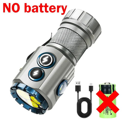 Mini EDC Flashlight 2000LM 18350 Battery USB Rechargeable LED Flashlight with Tail Magnet RGB Side Lamp Camping Emergency Lamp