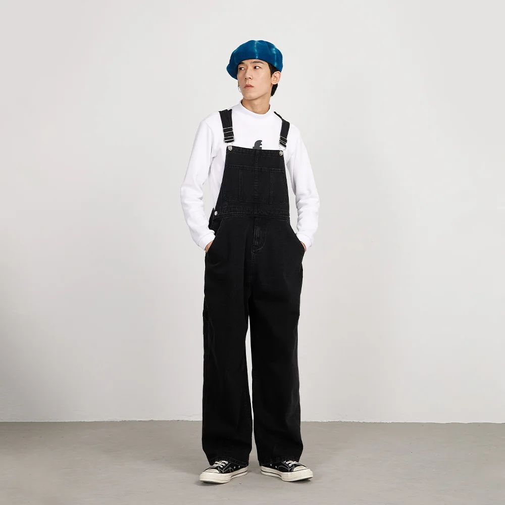 Macacão Jeans Retrô Estilo Japonês Casual Perna Reta Roupa de Trabalho Streetwear Americano Macacão Jeans Masculino e Feminino Folgado