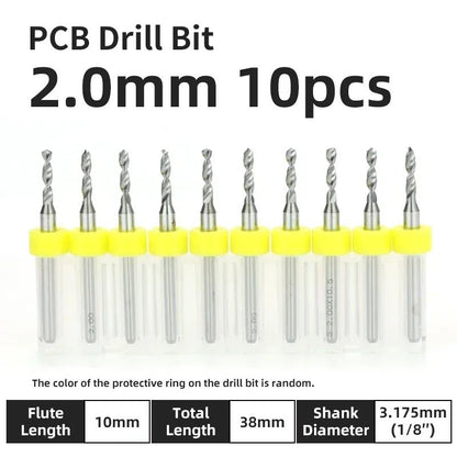 Broca PCB 10pcs Conjunto de Brocas Micro Diâmetro de Aço Tungstênio 1/8" Cabo Fixo Mini Broca CNC 0.1-3.175mm
