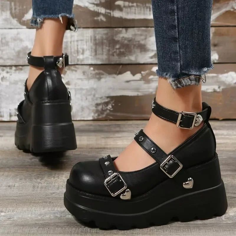 Women Pumps Mary Jane Super High Heel Platform Wedge Spring Ladies Sandals Belt Buckle Classic Sweet Punk Female Lolita Shoes