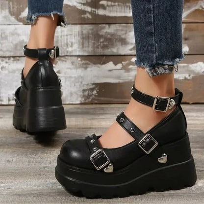 Women Pumps Mary Jane Super High Heel Platform Wedge Spring Ladies Sandals Belt Buckle Classic Sweet Punk Female Lolita Shoes