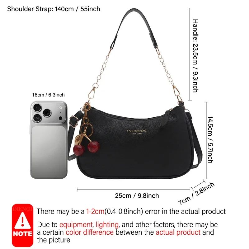 Cherry Pedant Shoulder Underarm Bag Women's Fashion Handbags Causal Hobos Purses Ladies Hand Bags Pu Leather for Work Travel