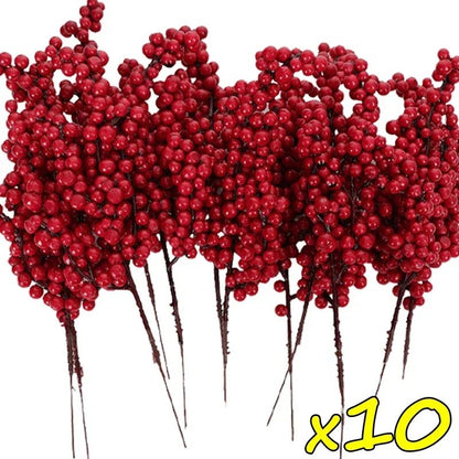 10pcs Artificial Berries Christmas Decoration Flowers Red Berry Branches Xmas Tree Party Home Table Ornament Red Wreath DIY