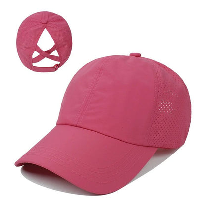 Boné de Beisebol de Verão Cor Sólida Roupa de Golfe Feminina Esporte Lazer Boné Cruzado com Rabo de Cavalo Chapéu de Malha Secagem Rápida Meio-Oco Boné Masculino com Aba Curva