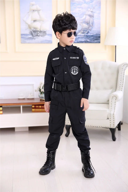 Swat Children Halloween Police Officer Cosplay Costumes Kids Carnival Police Uniform 110-160Cm Boys Army Police Officers Soldier