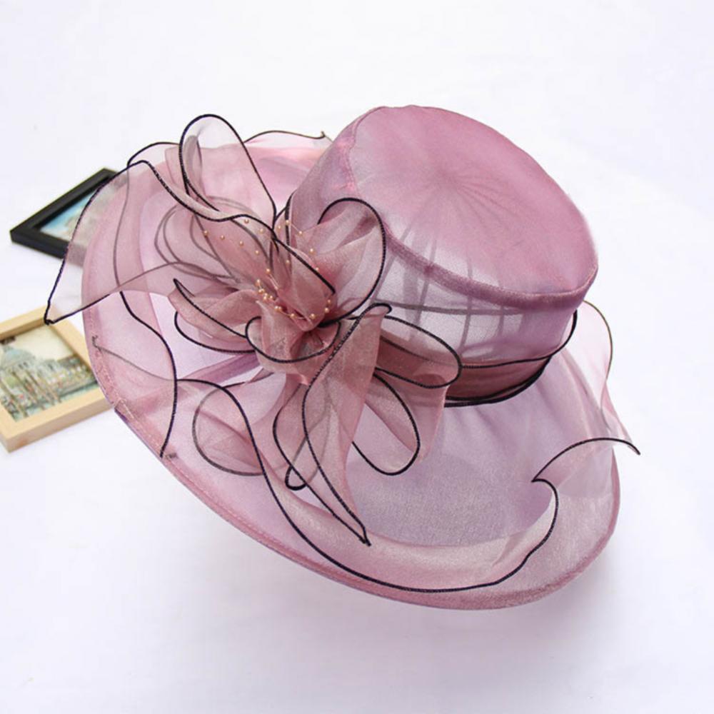 Chapéu Dobrável Feminino de Organza Floral para Igreja, Kentucky, Chá, Chapéu de Sol Elegante Fascinator para Cerimônia de Casamento Feminino