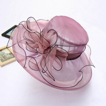 Chapéu Dobrável Feminino de Organza Floral para Igreja, Kentucky, Chá, Chapéu de Sol Elegante Fascinator para Cerimônia de Casamento Feminino