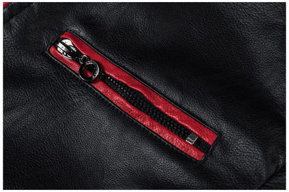 Casual Biker Patchwork Leather Jacket Men's Fashion Stand Collar Vintage Warmth PU Leather Coat Autumn Winter Streetwear