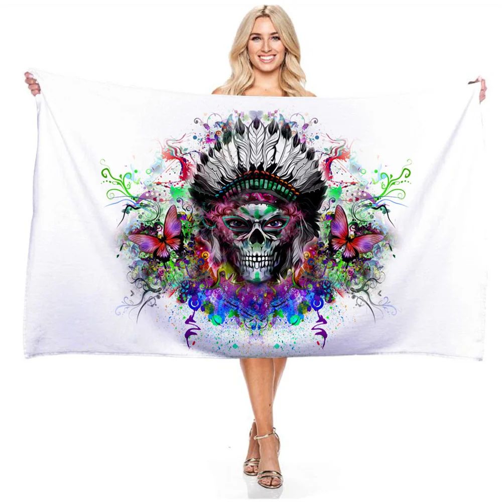 Psychedelic Skull Bath Towel - Vibrant Design, Soft Absorbent, Perfect for Summer Fun, Adds Artistic Vibes to Your Beach Days