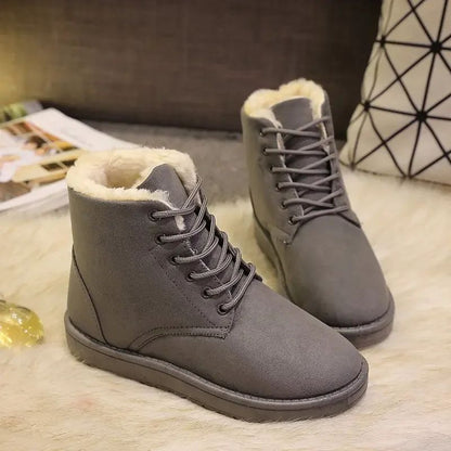2025 Women Winter Snow Boots Warm Flat Plus Size Platform Lace Up Ladies Women's Shoes New Flock Fur Suede Ankle Boots 36-42