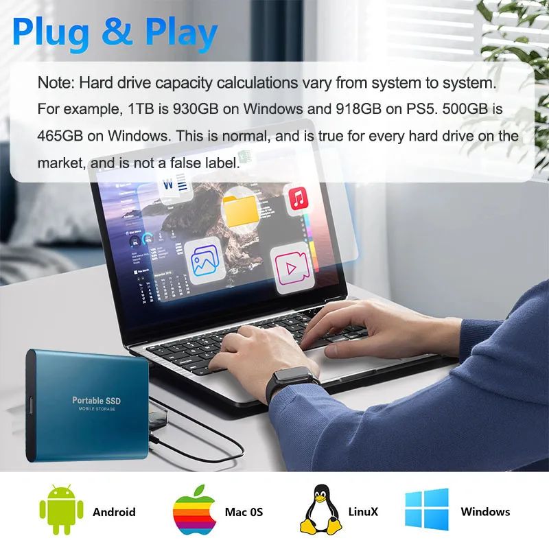 USB3.1 Hard Disk 16TB External Hard Drive 2TB 4TB Portable SSD Type-C High Speed External Solid State Drive for PC MAC Phones