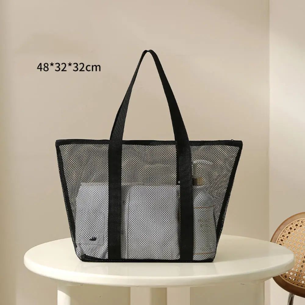 Transparent Mesh Cosmetic Tote Bag Beach Bathroom Shower Accessories Travel Portable Towel Toiletry Handbag Storage Organizer