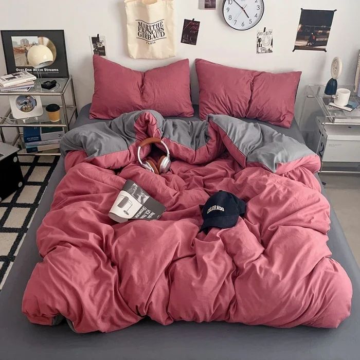 2025 new class A can sleep naked washed cotton solid color sheets student dormitory simple double-spell four-piece bedding