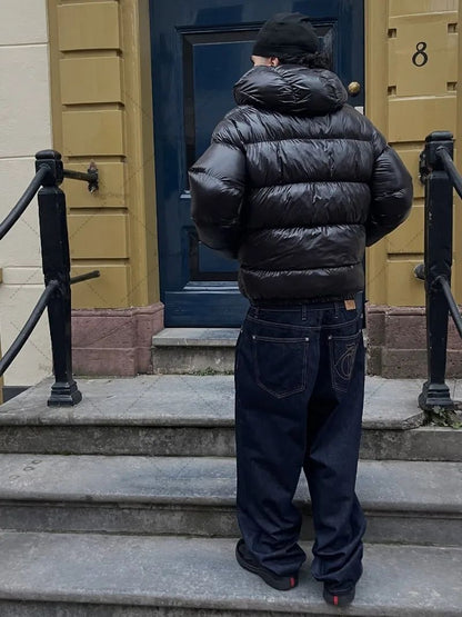 2025 High Street Harajuku Fashion Waterproof Zipper Hooded Jacket Men Streetwear Retro Camouflage Embroidered Warm Coat Women