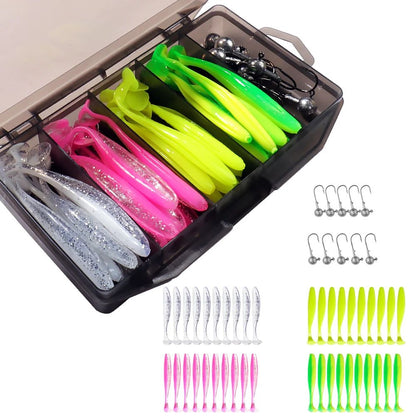 50 unidades/Caixa Isca Artificial Jig de Metal 5.5cm 7cm 10cm Isca Macia 3g 5g 7g 10g 14g Anzol Jigging Head Caixa de Pesca Pesca Swimbait Kit Isca de Fundo