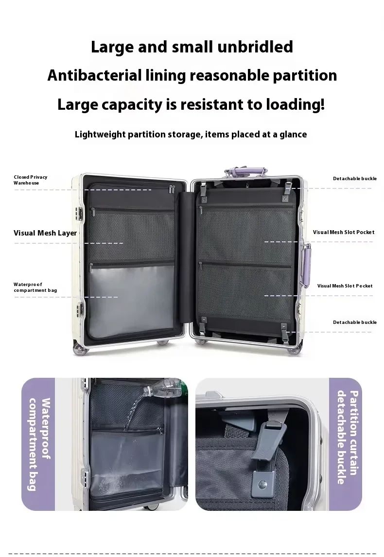 Carry on Suitcase Aluminum Frame with Colorful Silent Spinner Wheel TSA Lock Travel Trolley Case High-quality Rolling Luggage