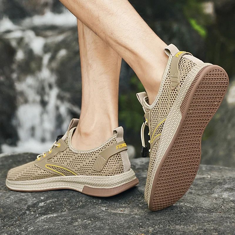 Sapatos Masculinos Casuais de Couro Genuíno para Exteriores Marca de Sapatos Masculinos para Escalada Caminhada Viagem Sapatilhas Respiráveis Masculinas Calçados de Verão