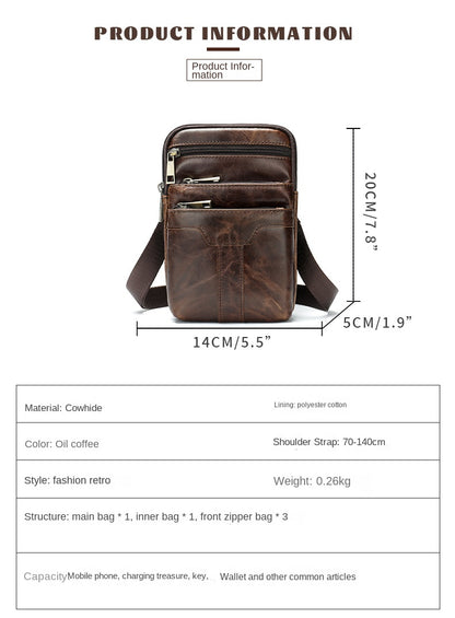 New Men's Cow Leather Chest Bag Man Small Shoulder Casual Male Crossbody Waist Bag