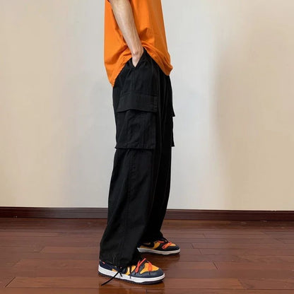 Military Green Amei Kao Men's Cargo Pants Summer Japanese Style Oversize Vintage Heavy Straight-leg Casual Pants