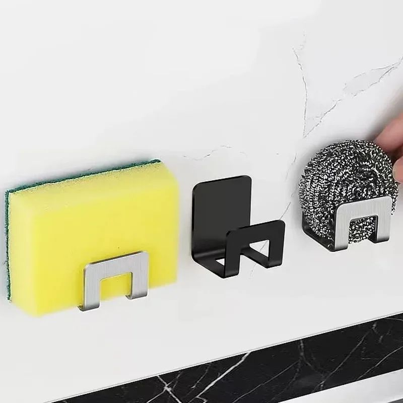 Kitchen Sponges Holder Stainless Steel Sink Sponges Drain Drying Rack Self Adhesive Storage Holder Wall Hooks Kitchen Organizers