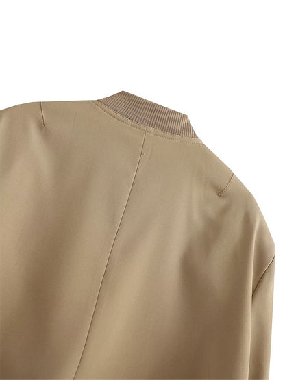 Willshela Women Fashion Solid Bomber Jackets Coat With Pockets V-Neck Single Breasted Long Sleeves Female Chic Lady Outfits