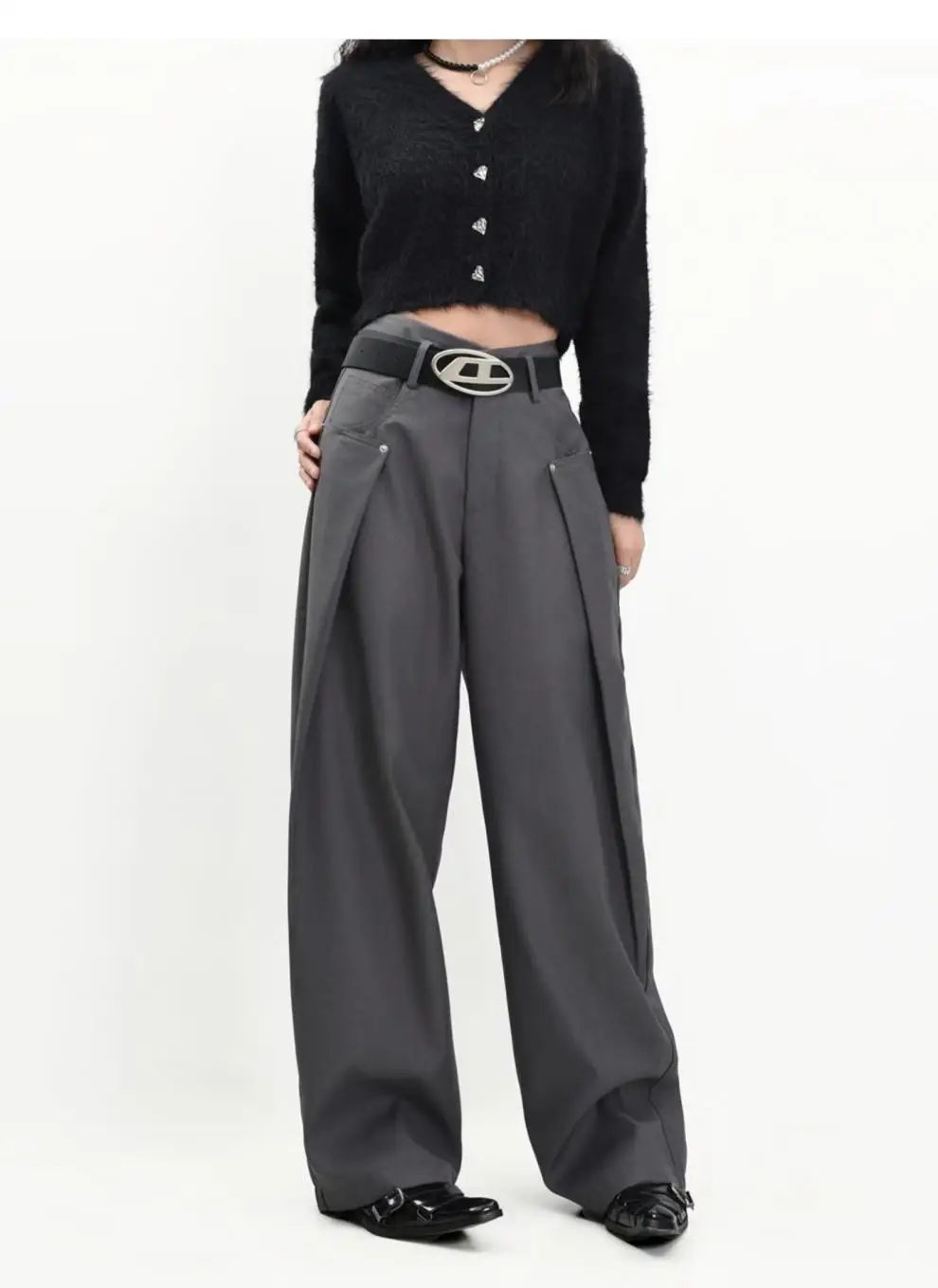 American Style High Waist Draped Suit Pants Women's Spring Autumn Loose Trendy Versatile Wide Leg Casual Floor Length Straight L