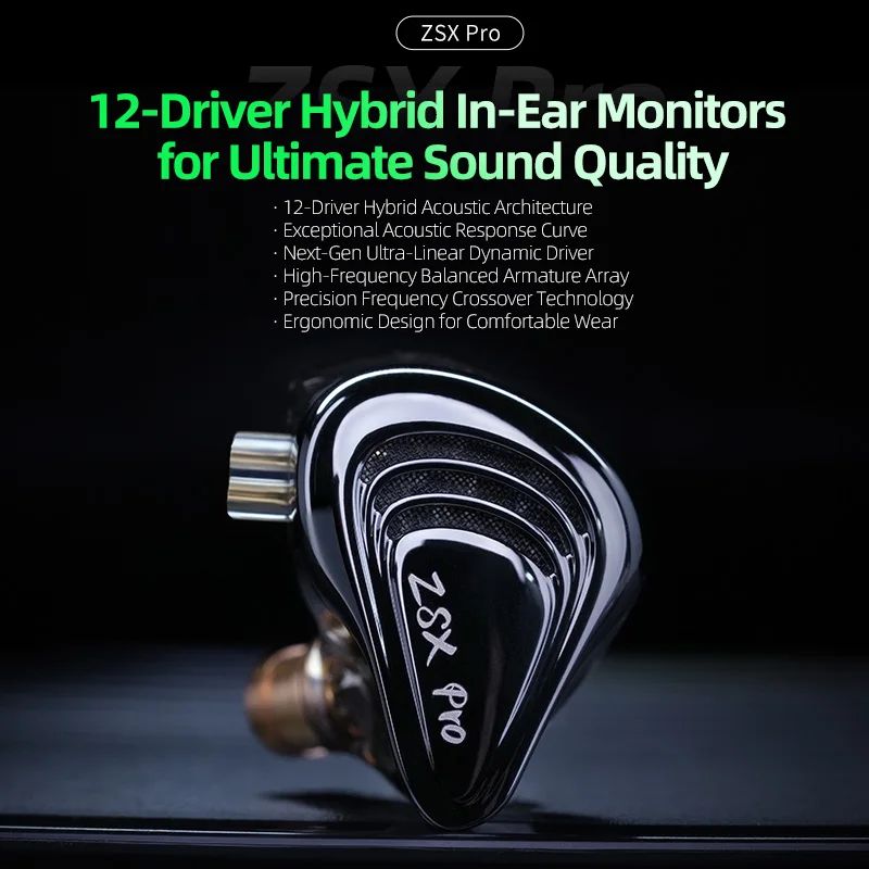 KZ ZSX Pro 5BA+1DD 12mm Drive Hybrid Drive Unit Earphones HIFI Music Earbuds Sport Game Headsets 2PIN Replaceable Cable ZSXPRO
