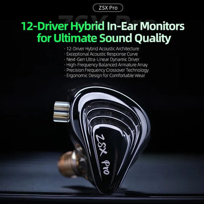 KZ ZSX Pro 5BA+1DD 12mm Drive Hybrid Drive Unit Earphones HIFI Music Earbuds Sport Game Headsets 2PIN Replaceable Cable ZSXPRO
