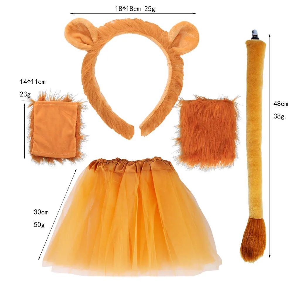 Animal Lion Ears and Tail Headband Skirt Set For Party Dress Up Accessories Cosplay Costume For Adult Kids