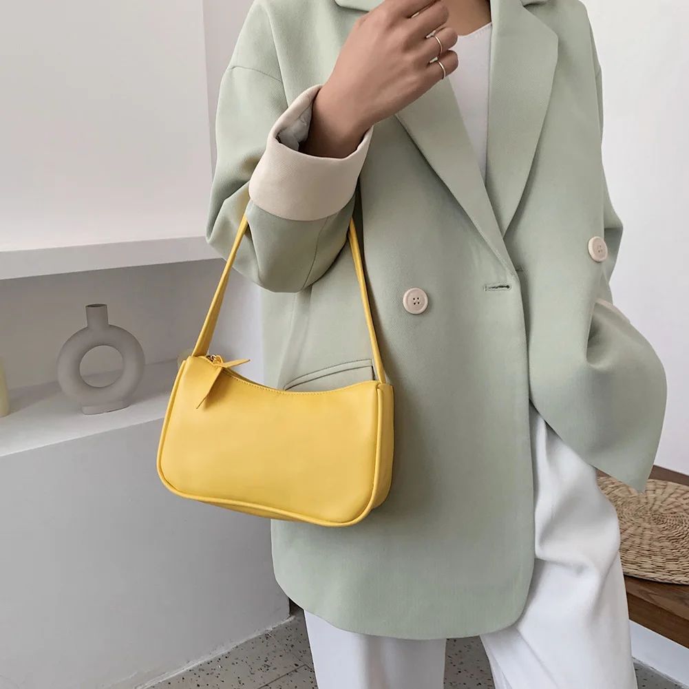 New Retro Soft PU Leather Women Shoulder Underarm Bags Casual Solid Color Small Top-Handle Handbags Ladies Fashion Shoulder Bags