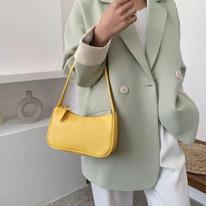 New Retro Soft PU Leather Women Shoulder Underarm Bags Casual Solid Color Small Top-Handle Handbags Ladies Fashion Shoulder Bags