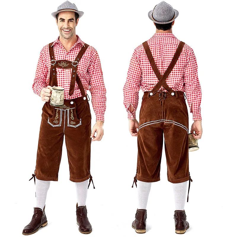 Men Bavarian Beer Male Shirt Rompers Shorts Set Cosplay Costume German Oktoberfest Costumes Halloween Festival Party Outfit