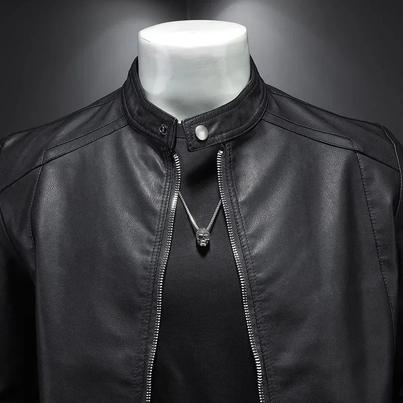 Leather Men's Jacket Spring and Autumn Casual Motorcycle Armored Jacket Black Motorcycle PU Leather Jacket Men's Clothing M-5XL