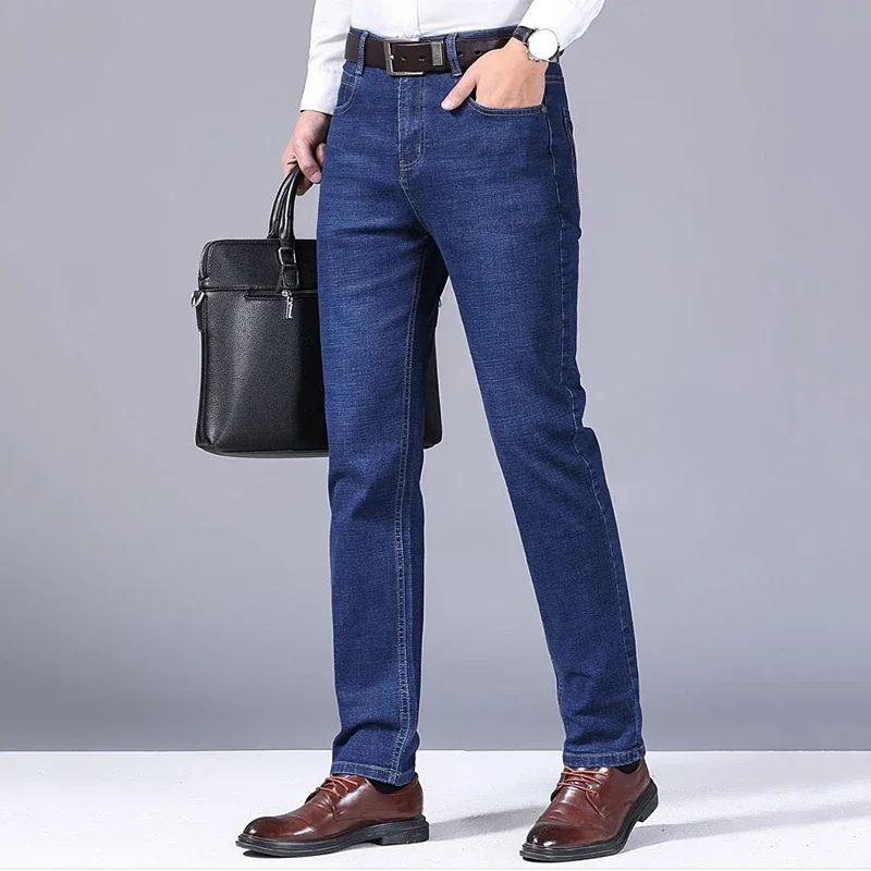 Calça Jeans Masculina de Marca de Luxo Stretch Reta Casual Slim Fit Jeans Masculino Design Clássico de Negócios Calça Tamanho Grande