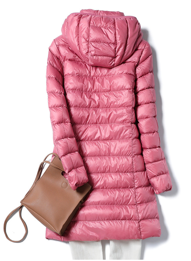 Korean Fashion Slim Remove Hooded Parka Fashionable Outerwear 2023 Winter Womens Down Jackets Long Light Thin Coat Puffer Jacket