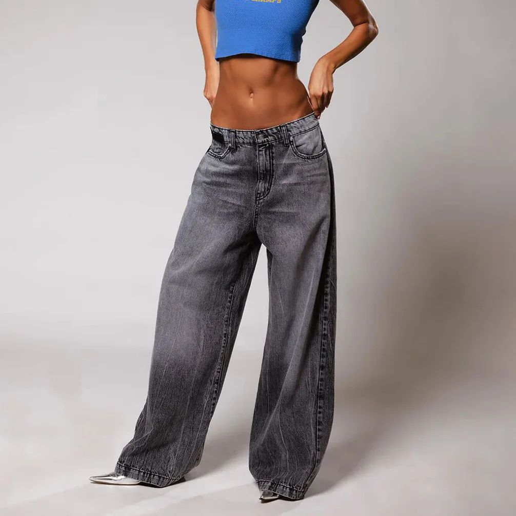 Gradient Color Bell Bottom Jeans Women's Loose Straight American Casual High Street New Autumn Pants High Waist Denim