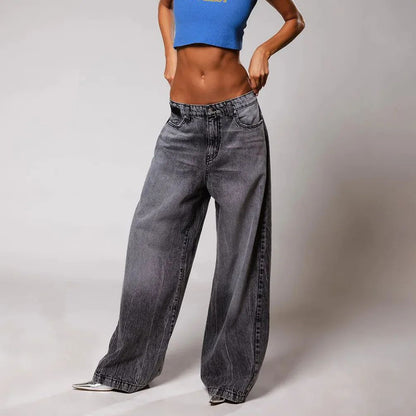 Gradient Color Bell Bottom Jeans Women's Loose Straight American Casual High Street New Autumn Pants High Waist Denim