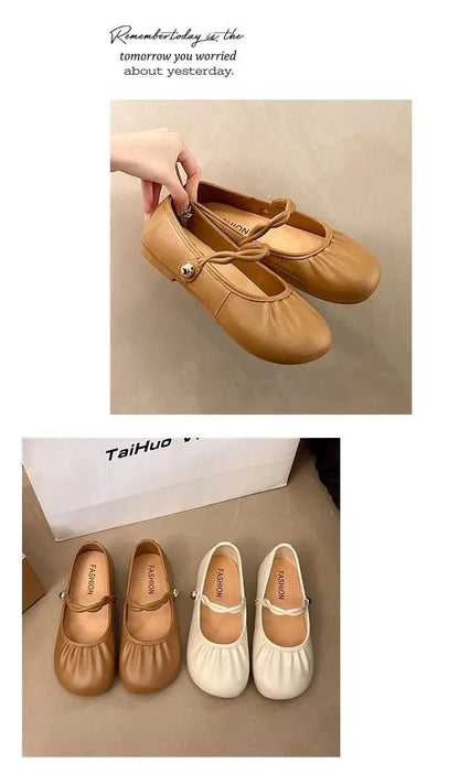 Summer 2025 Women's Flat Mary Jane Sandals Folded Beans Style Versatile Flats Fashionable French Bean Trend Ankle Cover PVC Mate