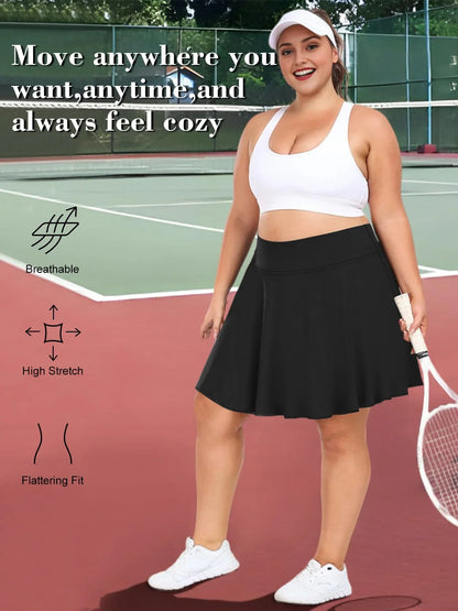 Plus Size Women with Pocket Short Skirt Fitness Short Skirt High Waist Fashion 200lbs Sports Short Skirt Gym Outdoor Solid Skirt