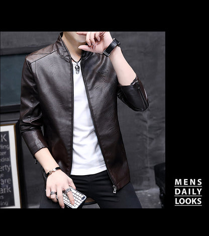 Mens Biker Leather Jacket 2023 Autumn New Men's Fashion Trend Decorative Motorcycle Leather Coat