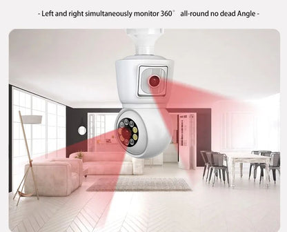 8MP E27 Bulb WiFi Camera 4K Dual Lens Dual Screen Cam Auto Tracking Two Way Audio Night Vision CCTV Security Protection ICSEE