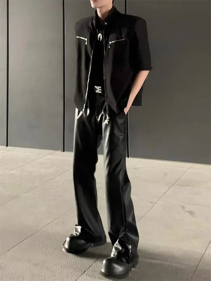 American Retro High-End PU Leather Casual Pants Men's Niche Design Loose Wide Leg Versatile Long Trousers