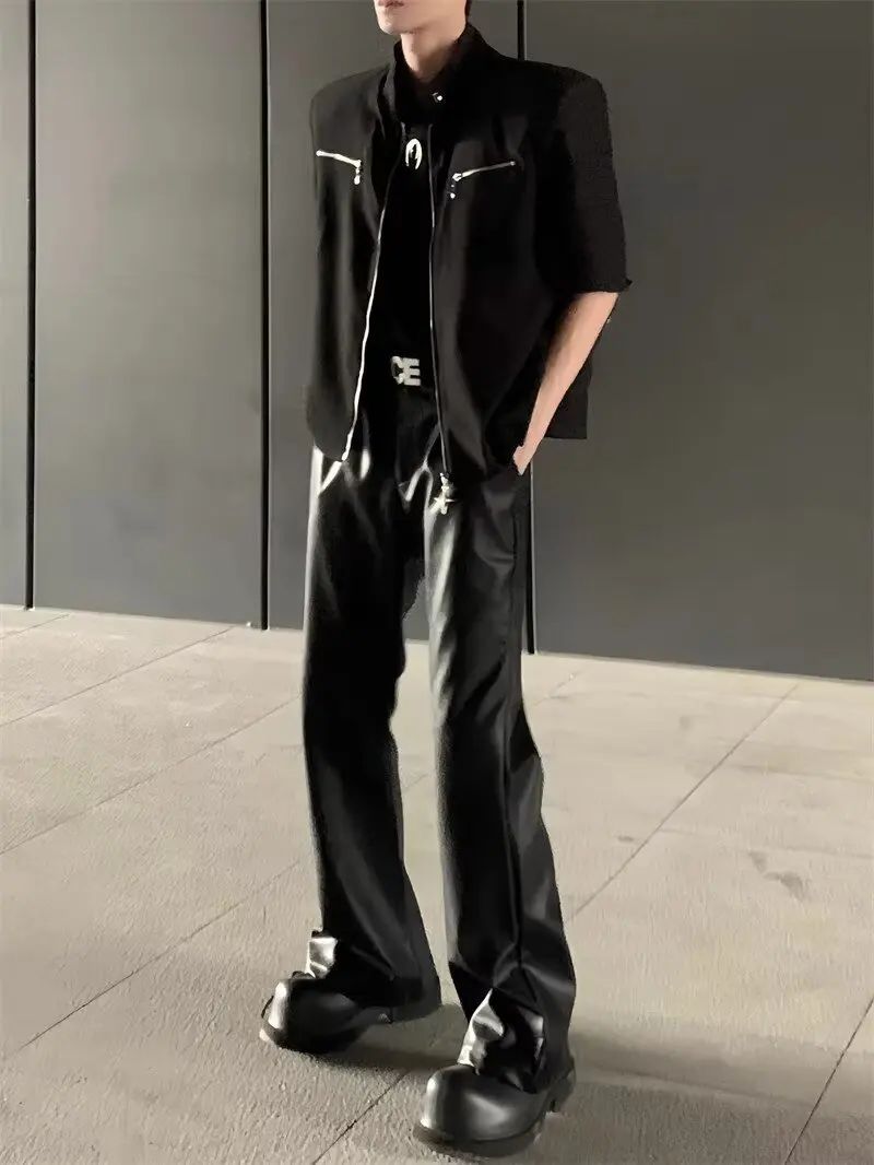 American Retro High-End PU Leather Casual Pants Men's Niche Design Loose Wide Leg Versatile Long Trousers