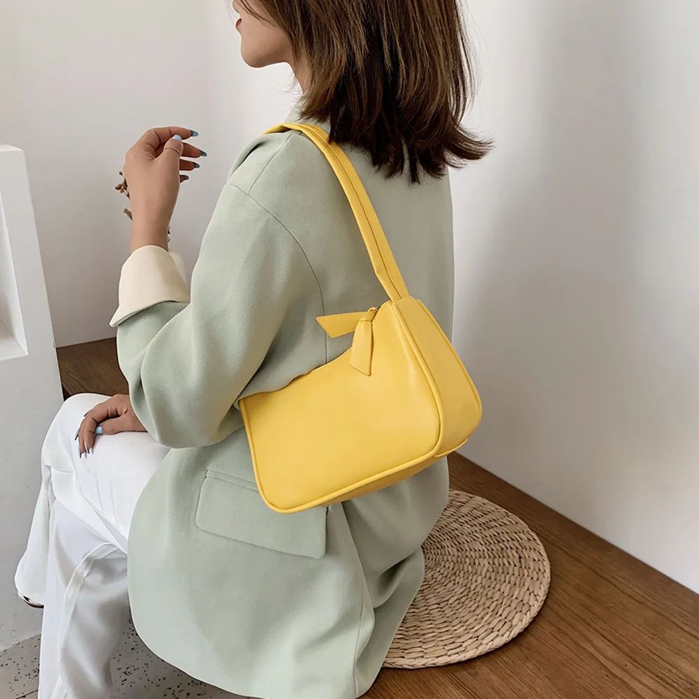 New Retro Soft PU Leather Women Shoulder Underarm Bags Casual Solid Color Small Top-Handle Handbags Ladies Fashion Shoulder Bags